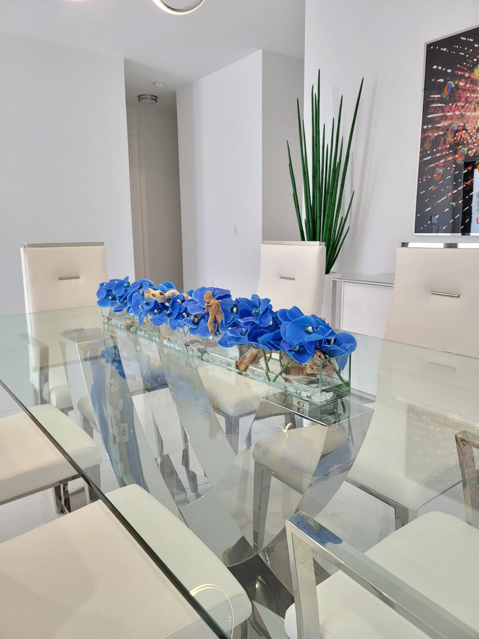 91 Cm Casa Moderna Pot Plateau en Verre avec Bleu Orchidées