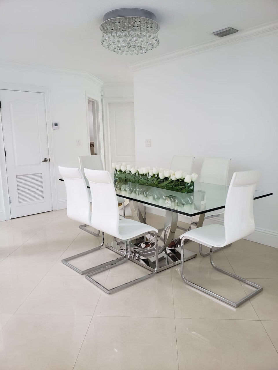 122 Cm Casa Moderna Pot Plateau en Verre avec Blanc Tulipes