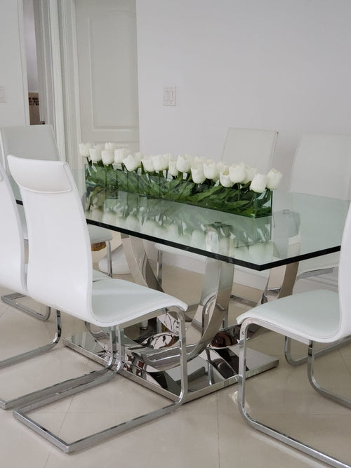 122 Cm Casa Moderna Pot Plateau en Verre avec Blanc Tulipes