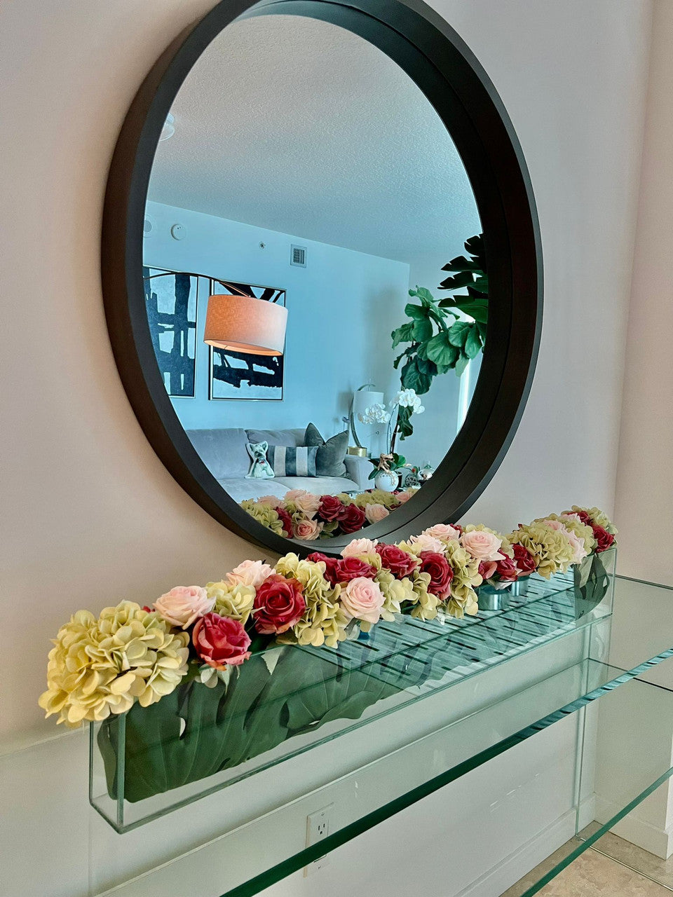 91 Cm Skinny Casa Moderna Vase avec Hortensias et Roses