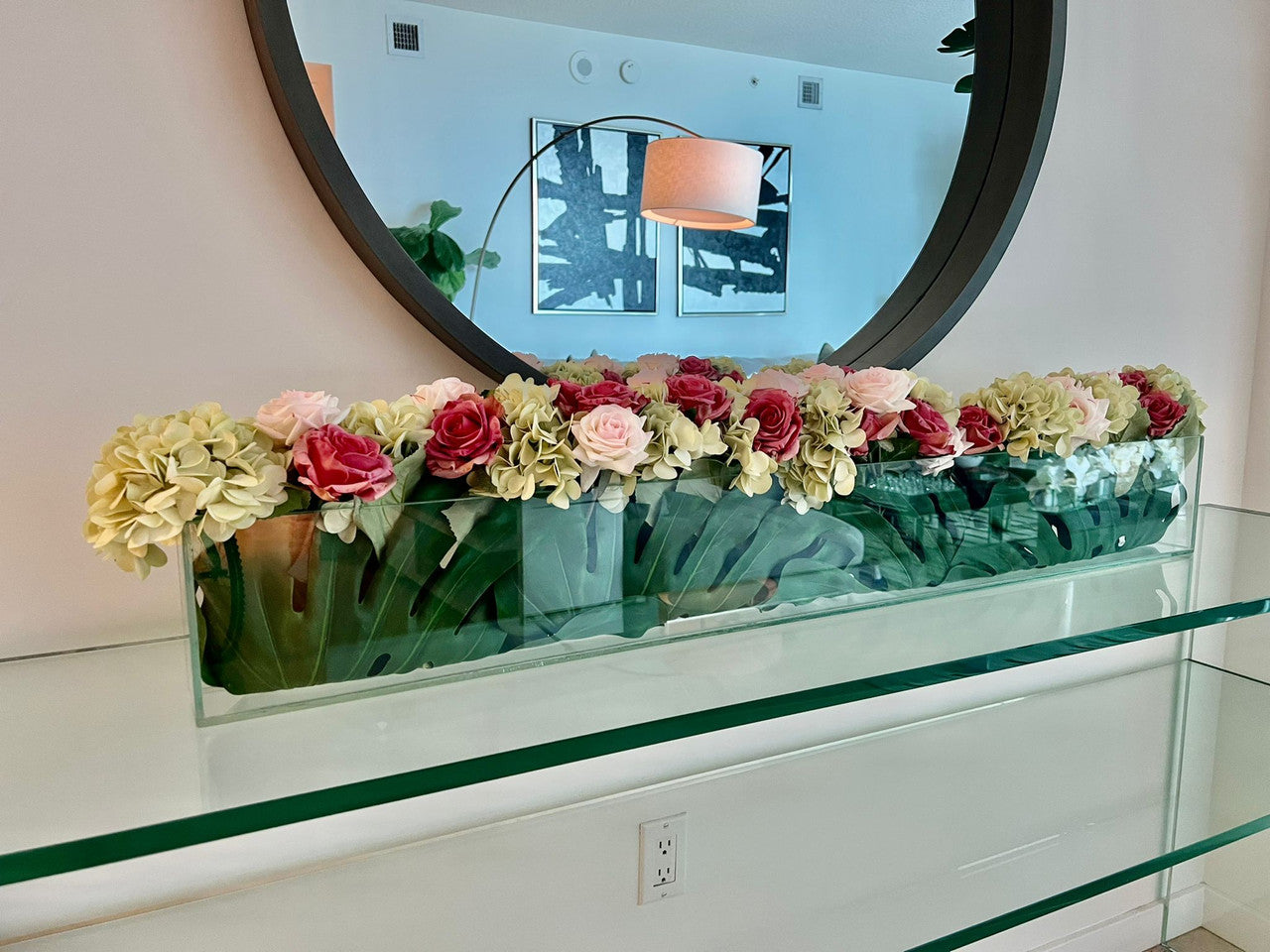 91 Cm Skinny Casa Moderna Vase avec Hortensias et Roses