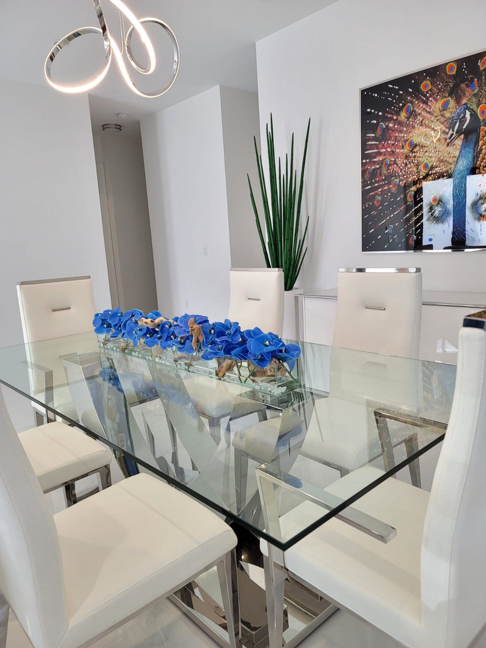 91 Cm Casa Moderna Pot Plateau en Verre avec Bleu Orchidées