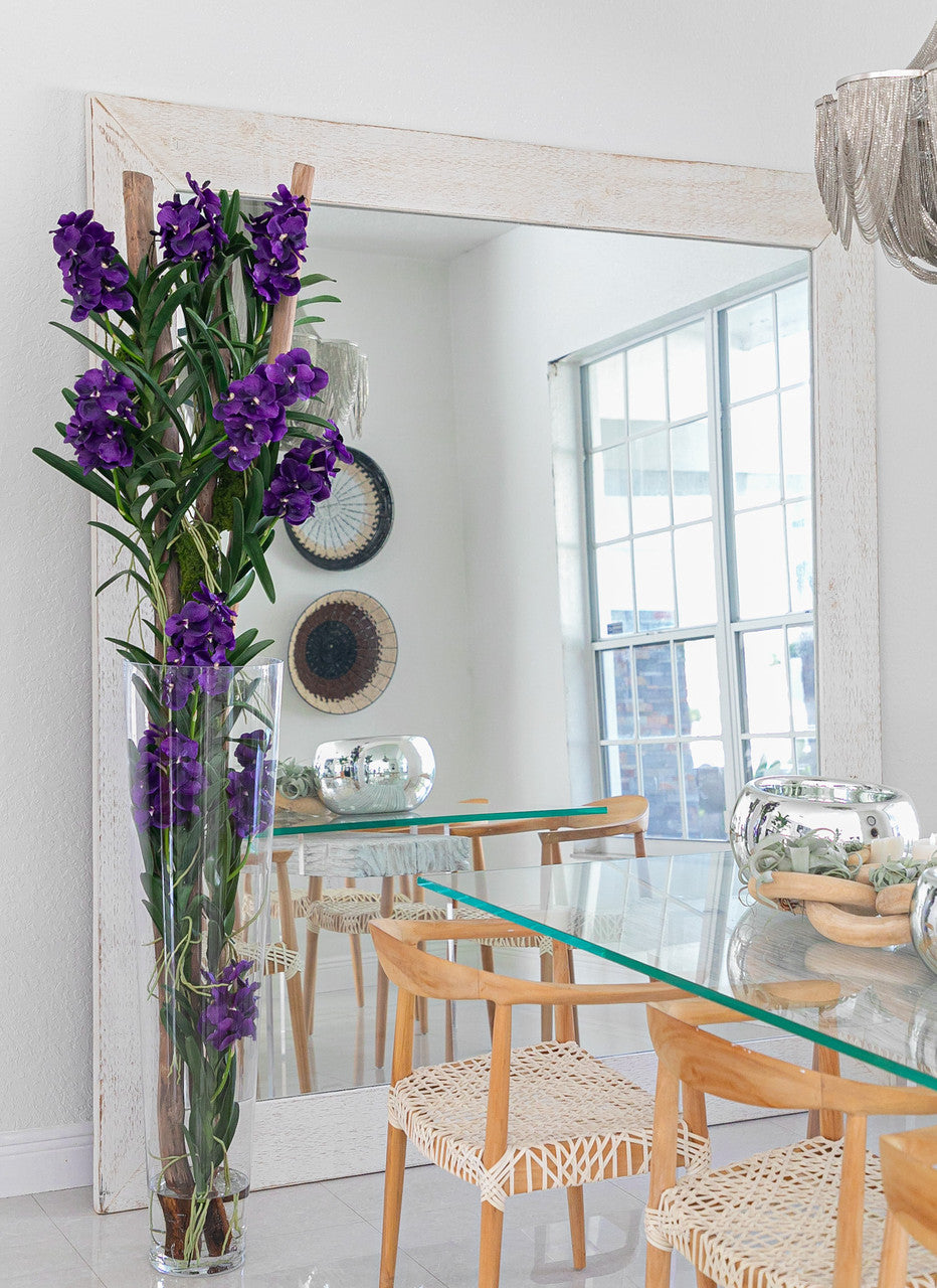 Violet Orchidées Vanda et Bois Flotté dans Xxl Cylindre Verre Évasé