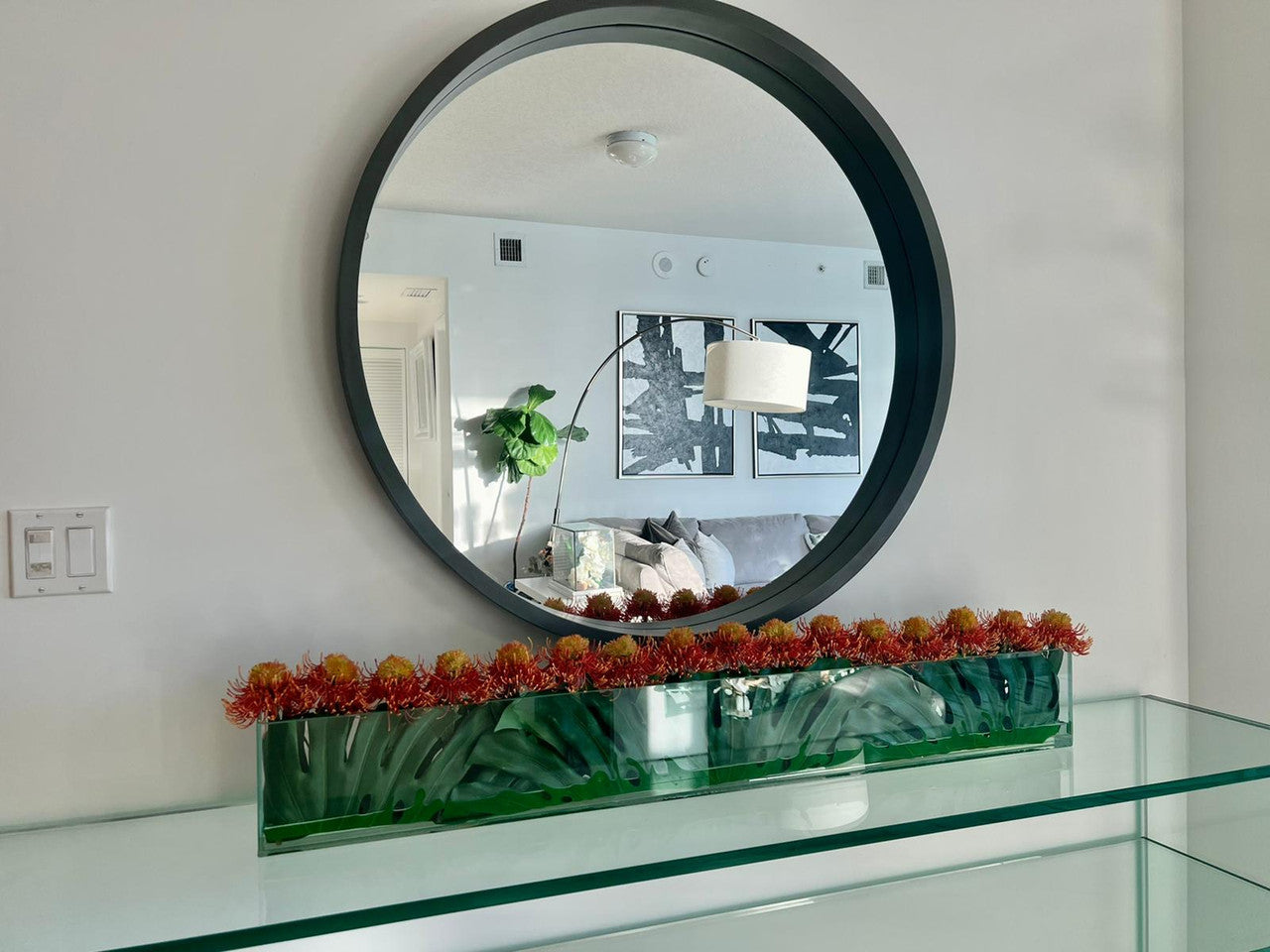 91 Cm Skinny Casa Moderna avec Orange Protea Fleurs