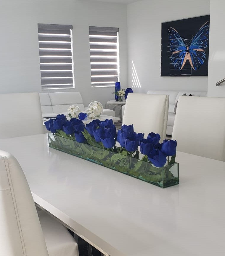 122 Cm Casa Moderna Pot Plateau en Verre avec Bleu Tulipes