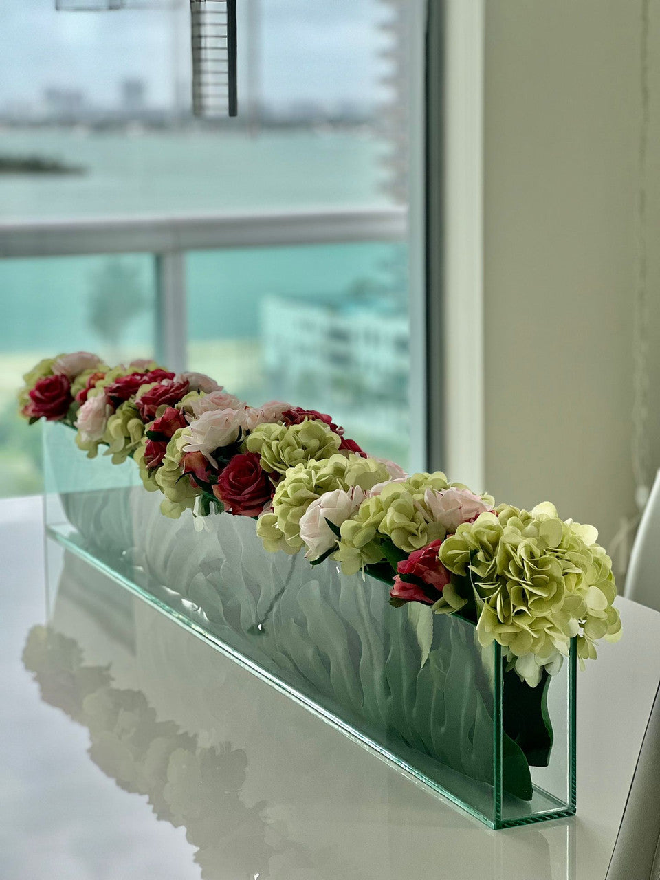 91 Cm Skinny Casa Moderna Vase avec Hortensias et Roses