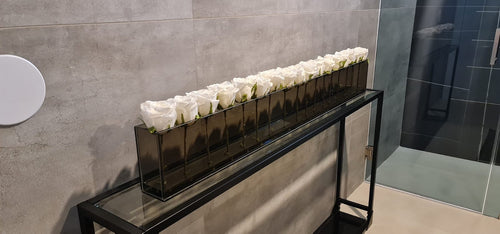 122 Cm Skinny Casa Moderna avec Blanc Roses sur Smoked Glass