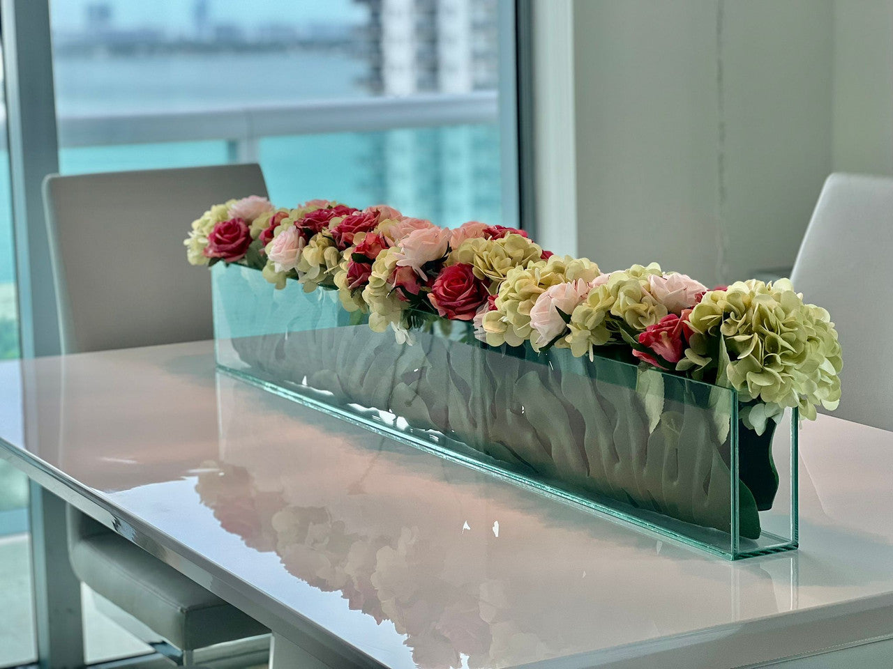 122 Cm Skinny Casa Moderna Vase avec Hortensias et Roses