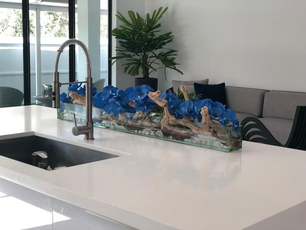 122 Cm Casa Moderna Pot Plateau en Verre avec Bleu Orchidées