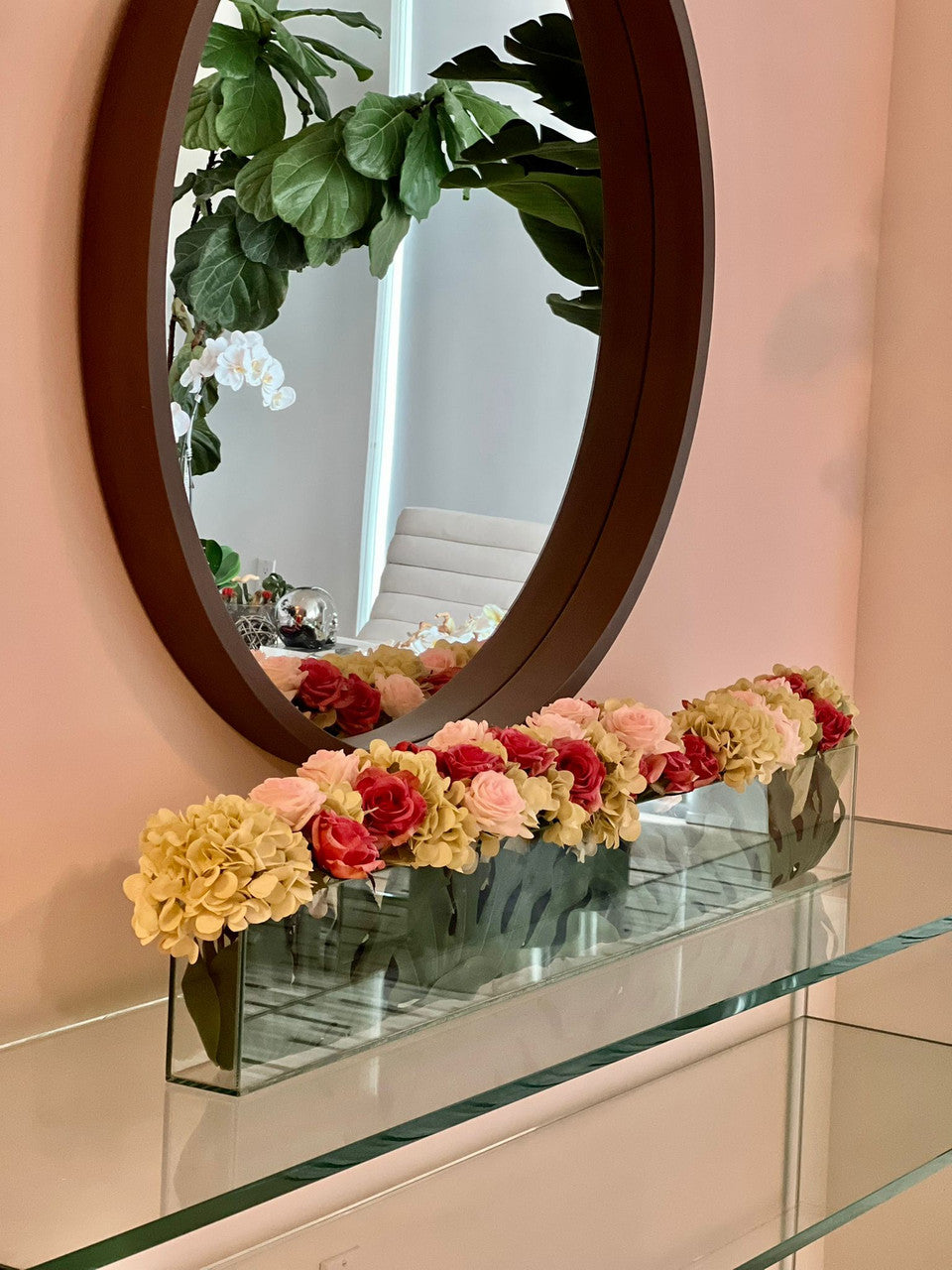 91 Cm Skinny Casa Moderna Vase avec Hortensias et Roses