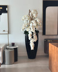 San Jose Pot en Noir Brillant avec Cascading Blanc Orchidées