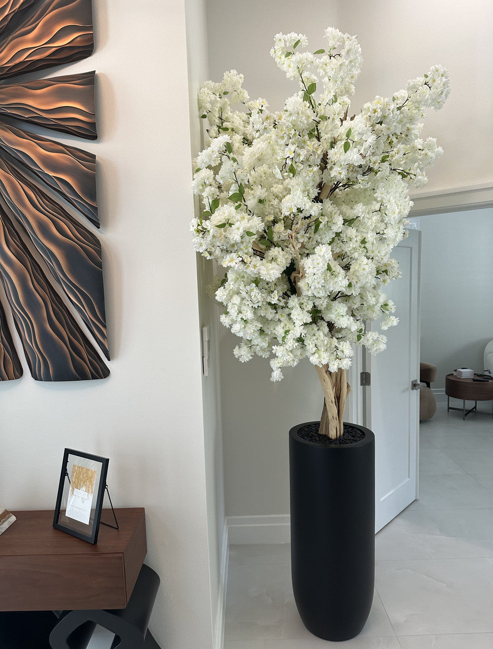 Noir Mat St. Tropez Pot avec Personnalisé Made Blanc Fleurs de Cerisier Arbre