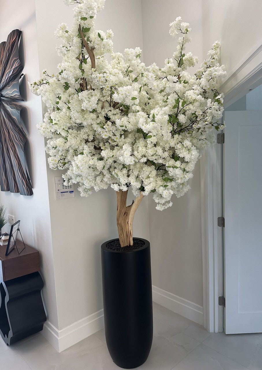 Noir Mat St. Tropez Pot avec Personnalisé Made Blanc Fleurs de Cerisier Arbre