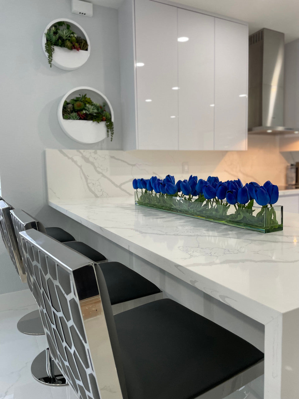 91 Cm Casa Moderna Pot Plateau en Verre avec Bleu Tulipes