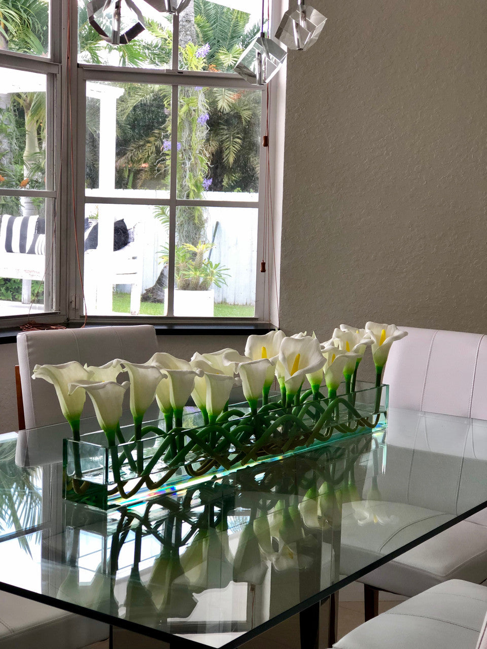 91 Cm Casa Moderna Pot Plateau en Verre avec Blanc Arums