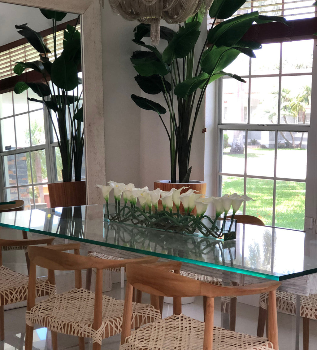 91 Cm Casa Moderna Pot Plateau en Verre avec Blanc Arums