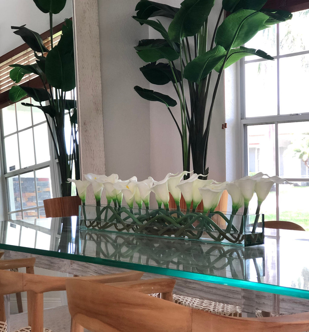91 Cm Casa Moderna Pot Plateau en Verre avec Blanc Arums