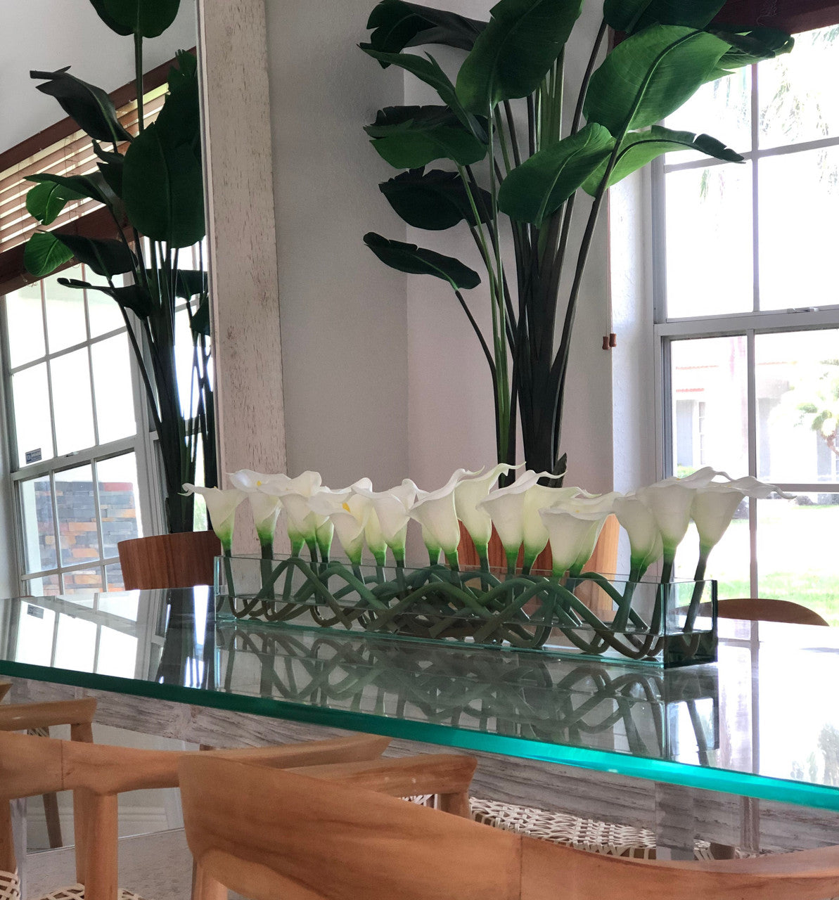 91 Cm Casa Moderna Pot Plateau en Verre avec Blanc Arums