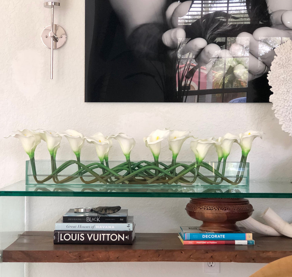 91 Cm Casa Moderna Pot Plateau en Verre avec Blanc Arums