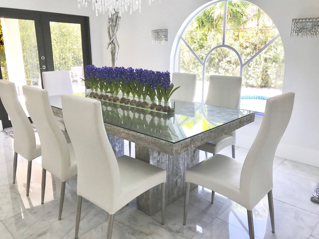 122 Cm Casa Moderna Pot Plateau en Verre avec Bleu Jacinthes