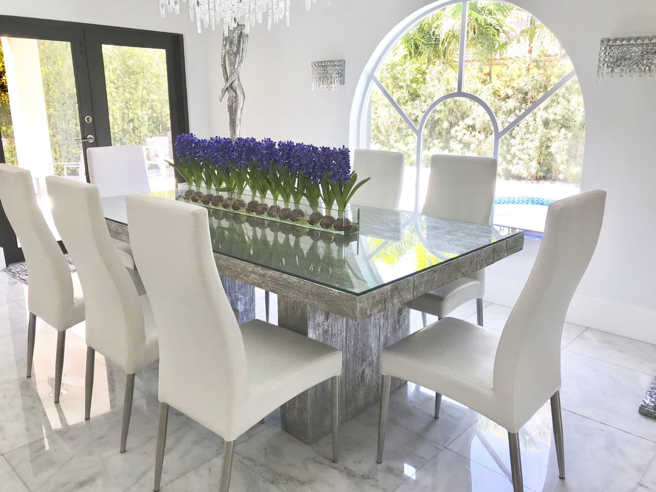 122 Cm Casa Moderna Pot Plateau en Verre avec Bleu Jacinthes