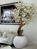 Blanc Brillant Globe avec Personnalisé Made Fleurs de Cerisier Arbre