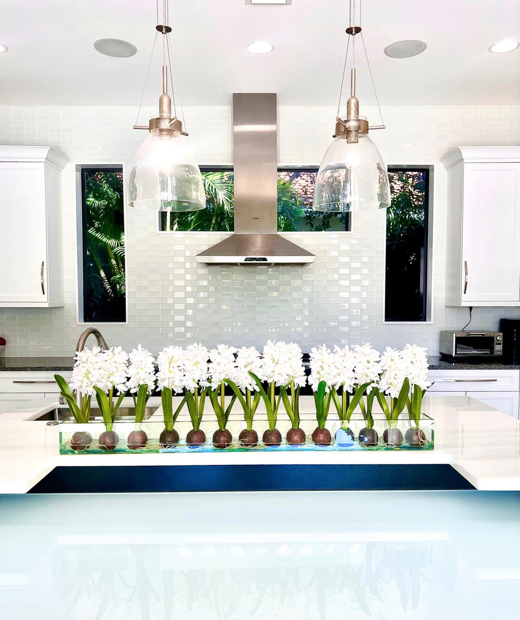 122 Cm Casa Moderna Pot Plateau en Verre avec Blanc Jacinthes
