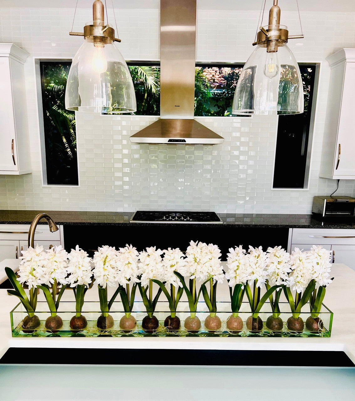122 Cm Casa Moderna Pot Plateau en Verre avec Blanc Jacinthes
