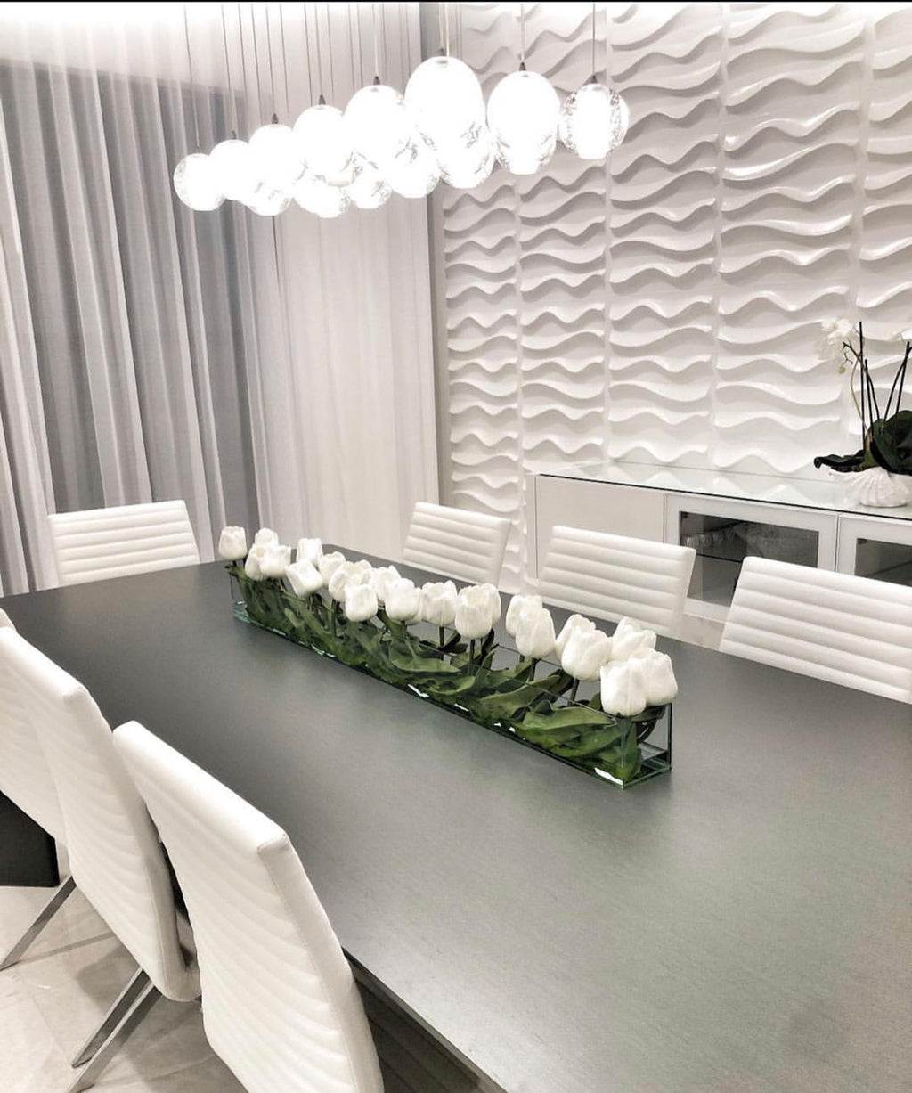 122 Cm Casa Moderna Pot Plateau en Verre avec Blanc Tulipes