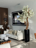 Noir Mat St. Tropez Pot avec Personnalisé Made Blanc Fleurs de Cerisier Arbre