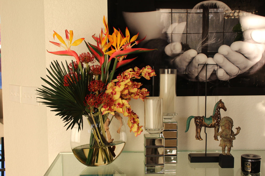 Vase Lune avec Tropical Fleurs