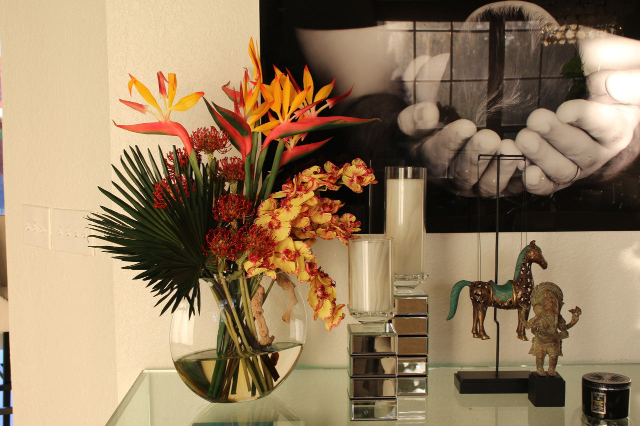 Vase Lune avec Tropical Fleurs