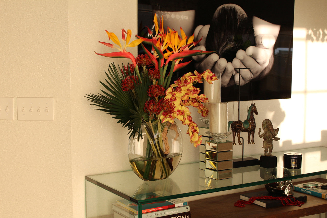 Vase Lune avec Tropical Fleurs
