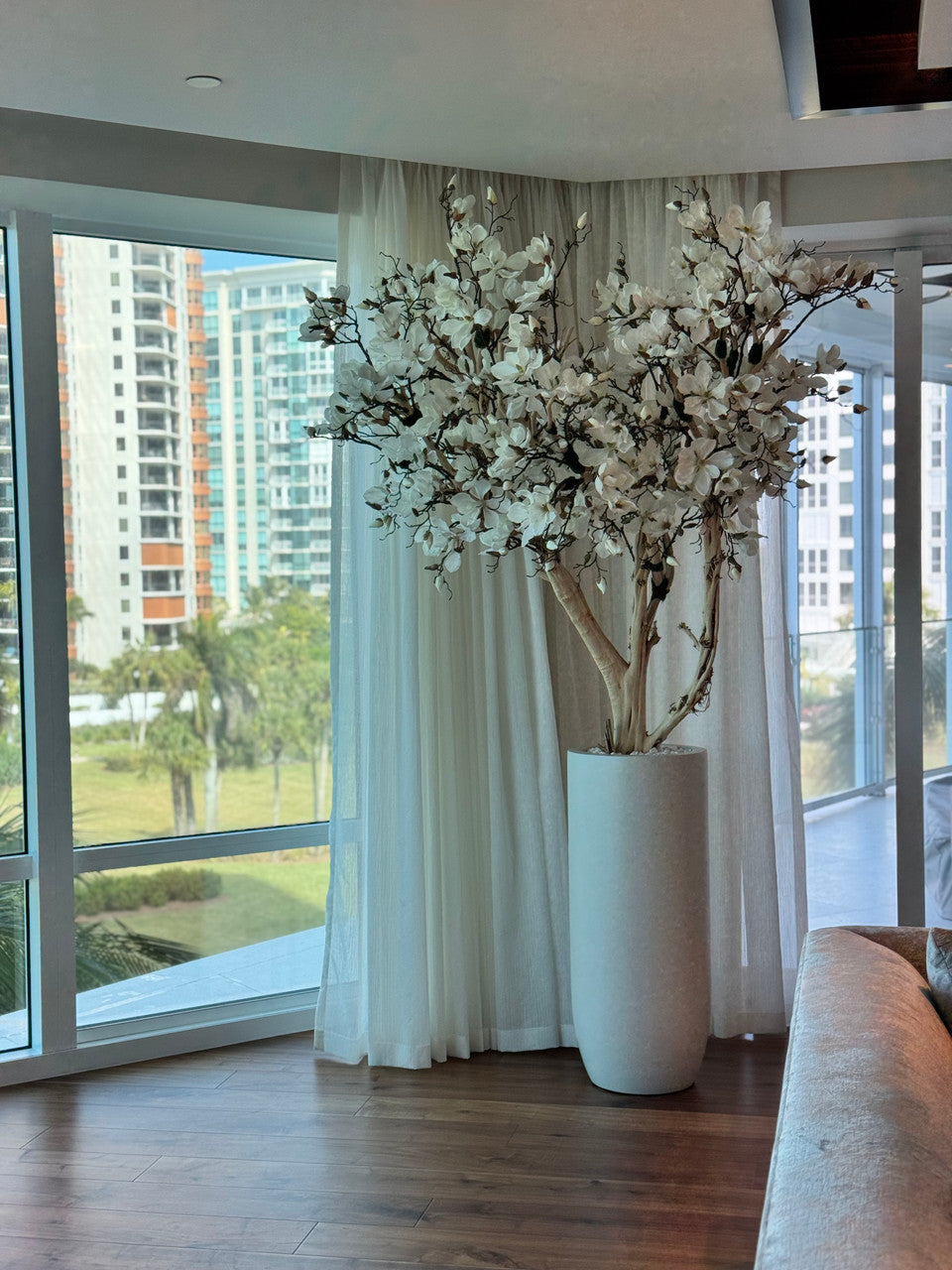 244 Cm Blanc Magnolia Arbre en Mat Beige St. Tropez Pot
