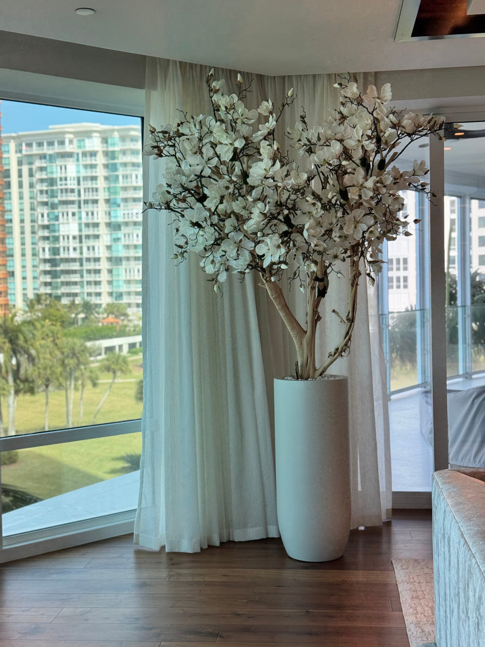 244 Cm Blanc Magnolia Arbre en Mat Beige St. Tropez Pot