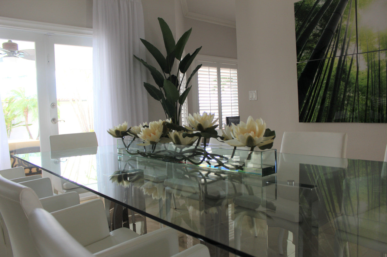 122 Cm Casa Moderna Pot Plateau en Verre avec Blanc Water Lilies
