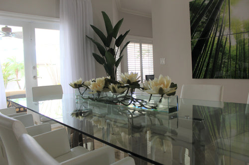 122 Cm Casa Moderna Pot Plateau en Verre avec Blanc Water Lilies