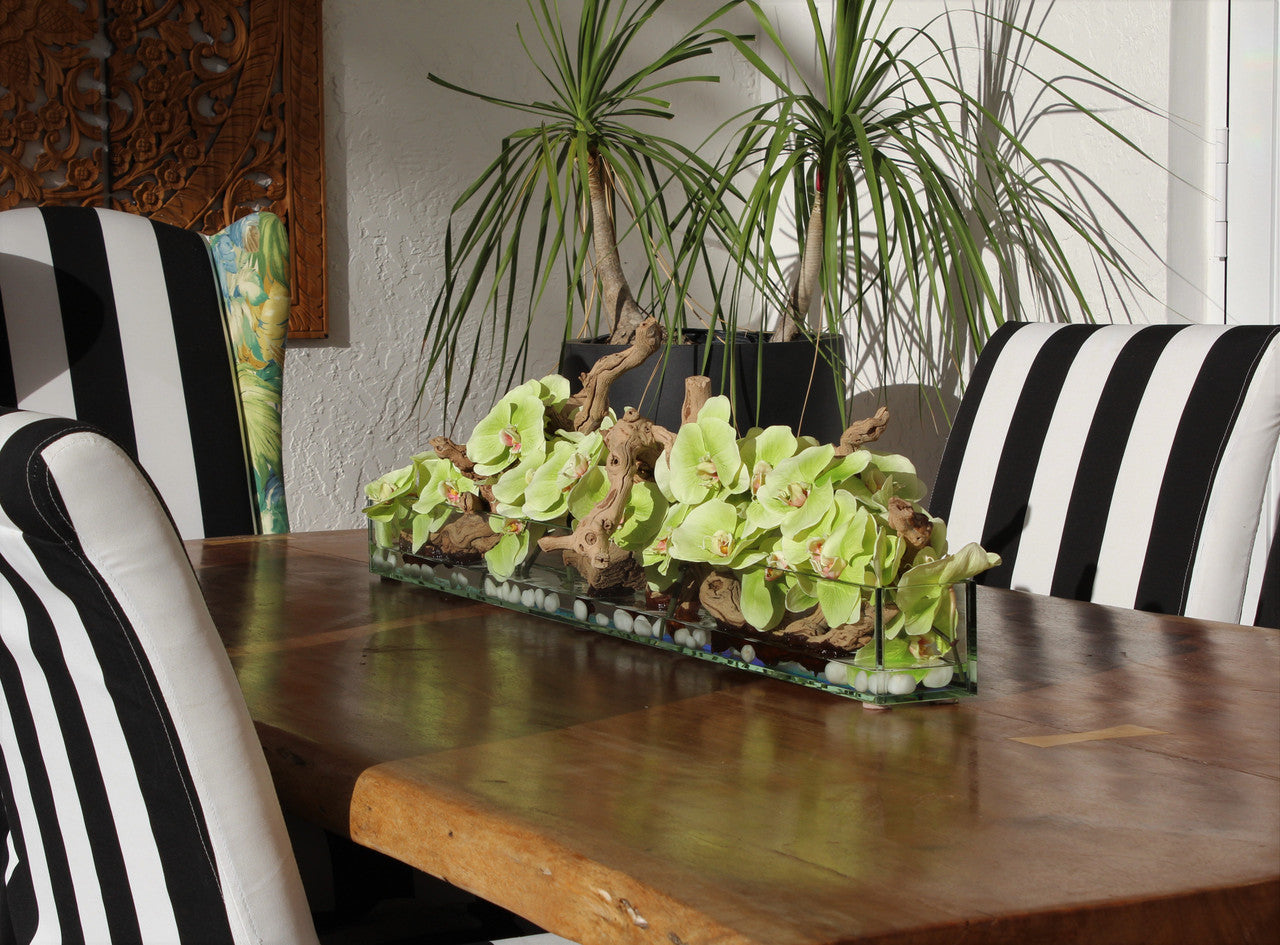 122 Cm Casa Moderna Pot Plateau en Verre avec Vert Orchidées Phalaenopsis