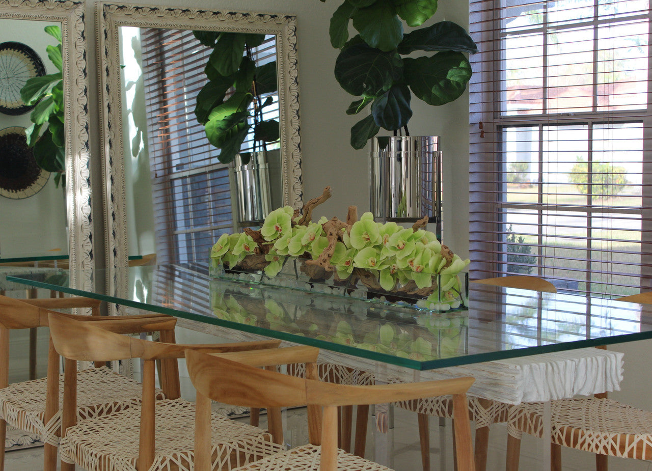 122 Cm Casa Moderna Pot Plateau en Verre avec Vert Orchidées Phalaenopsis
