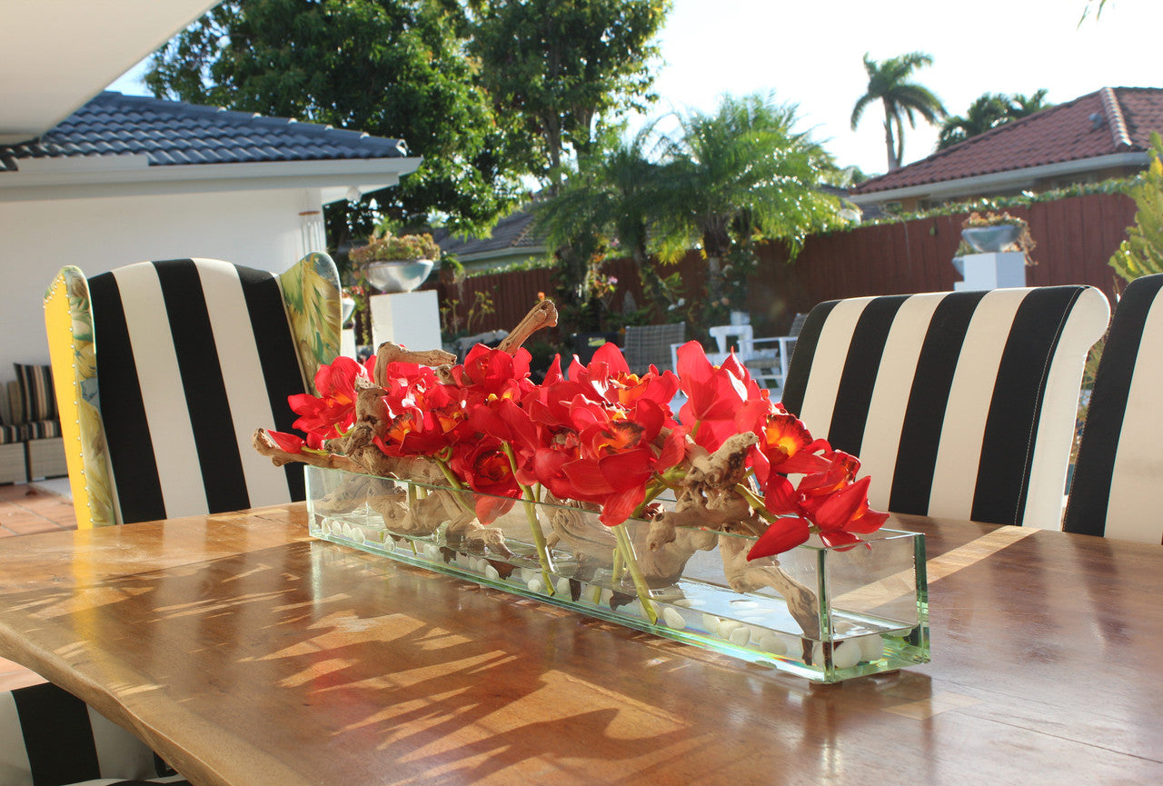 122 Cm Casa Moderna Pot Plateau en Verre avec Rouge Cymbidiums