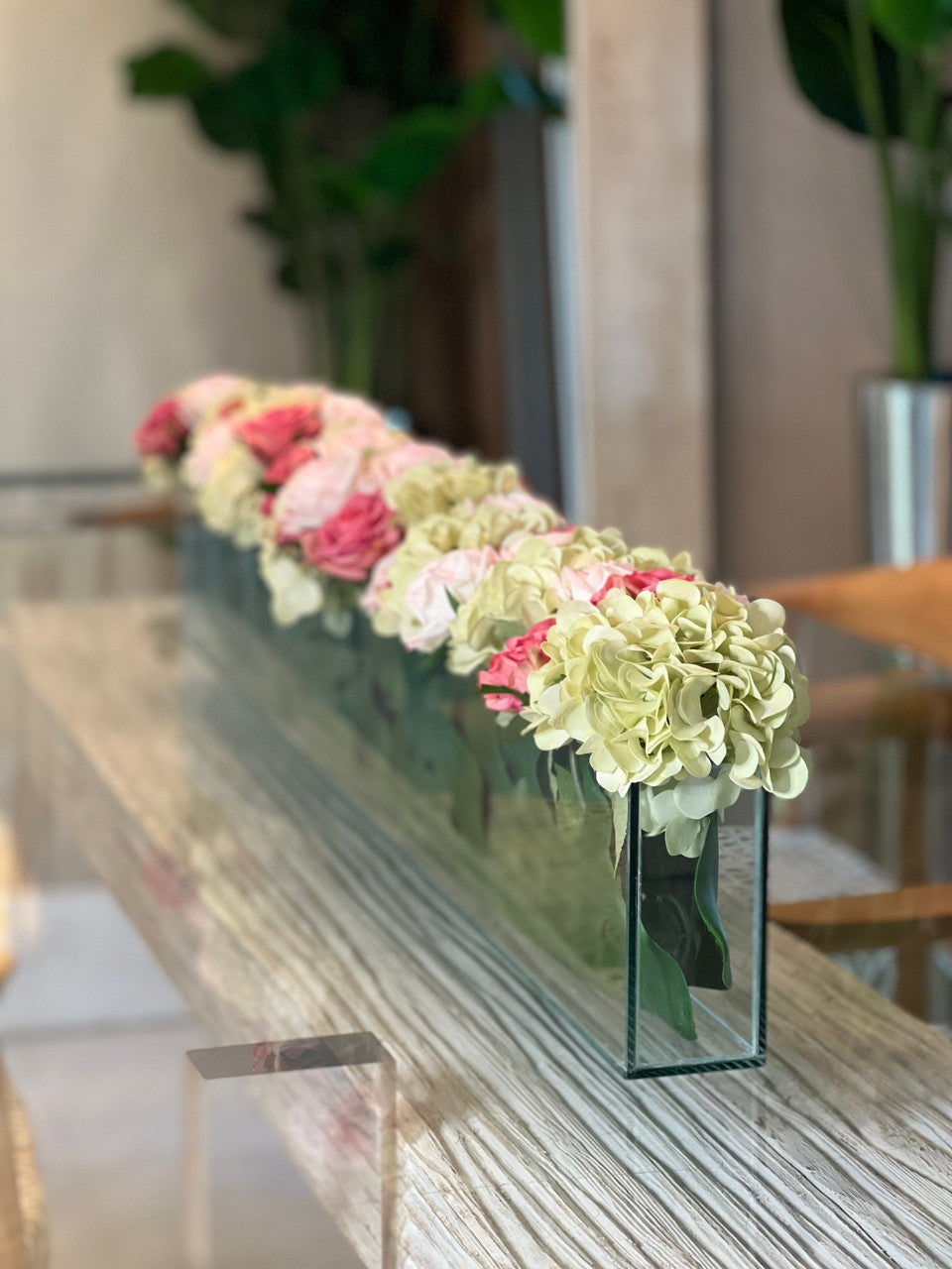 91 Cm Skinny Casa Moderna Vase avec Hortensias et Roses