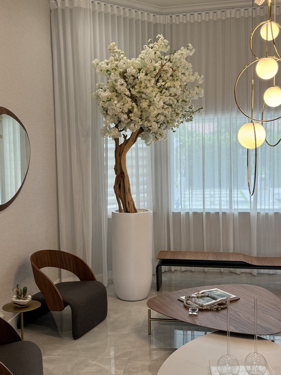 Mat Beige St. Tropez Pot avec Personnalisé Made Blanc Fleurs de Cerisier Arbre