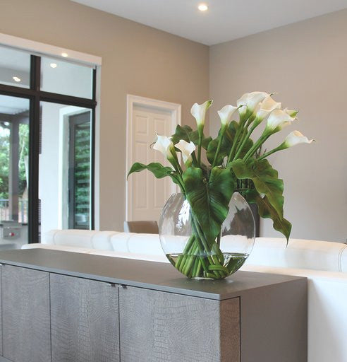 Vase Lune avec Blanc Arums