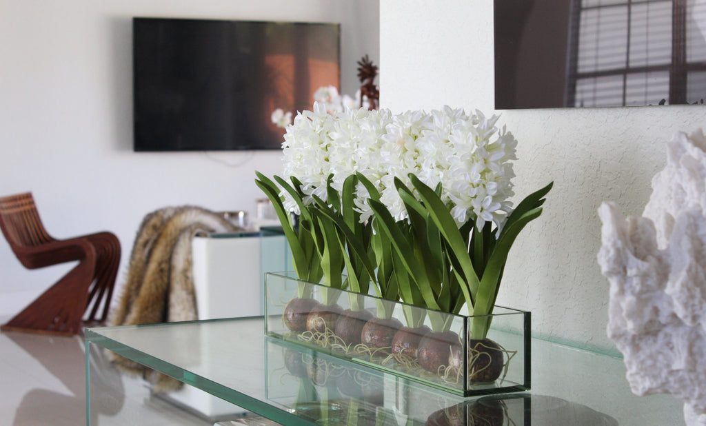 91 Cm Casa Moderna Pot Plateau en Verre avec Blanc Jacinthes