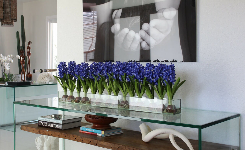 122 Cm Casa Moderna Pot Plateau en Verre avec Bleu Jacinthes