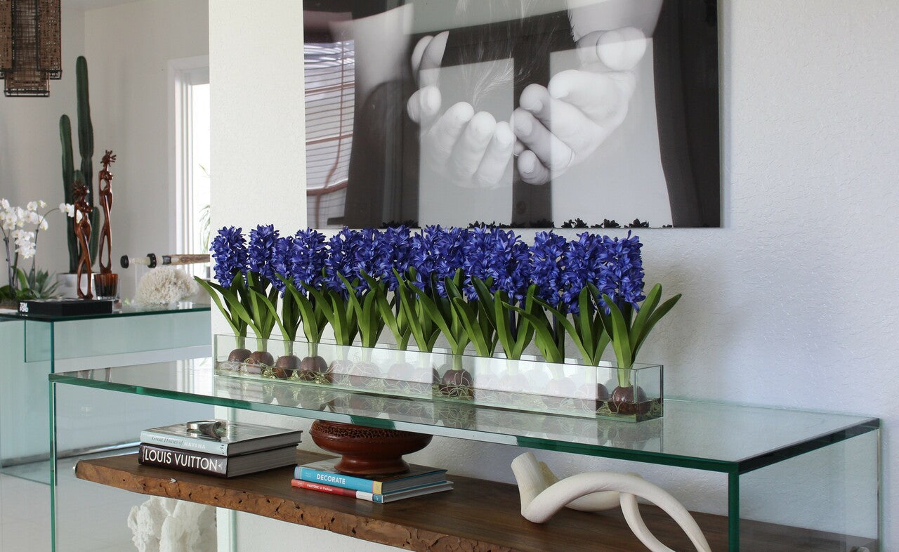 122 Cm Casa Moderna Pot Plateau en Verre avec Bleu Jacinthes