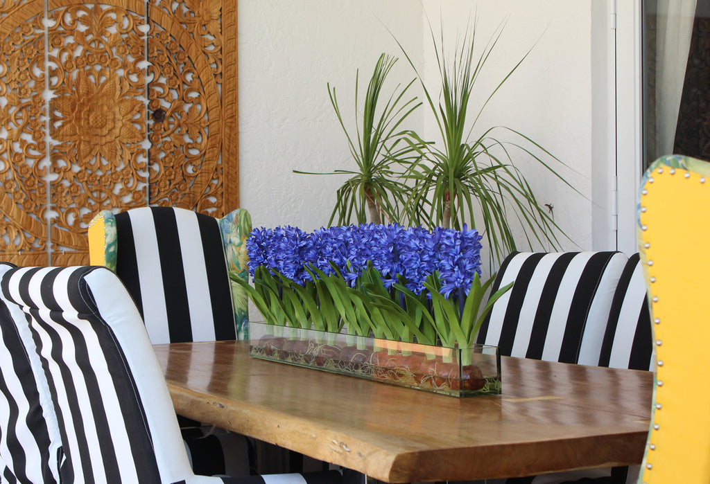 122 Cm Casa Moderna Pot Plateau en Verre avec Bleu Jacinthes