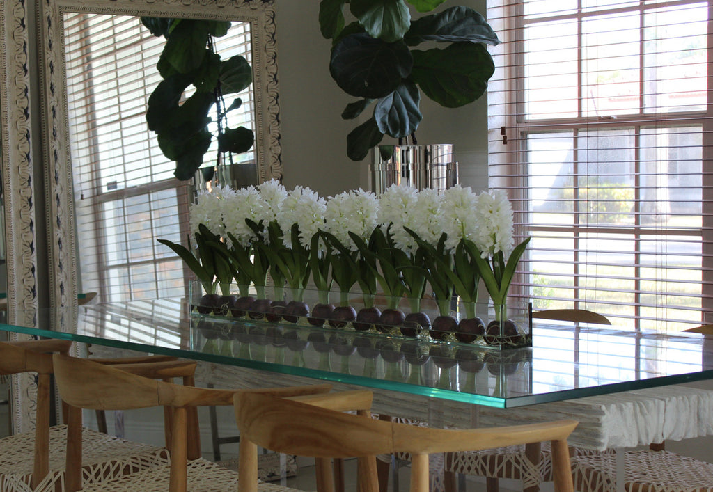 122 Cm Casa Moderna Pot Plateau en Verre avec Blanc Jacinthes