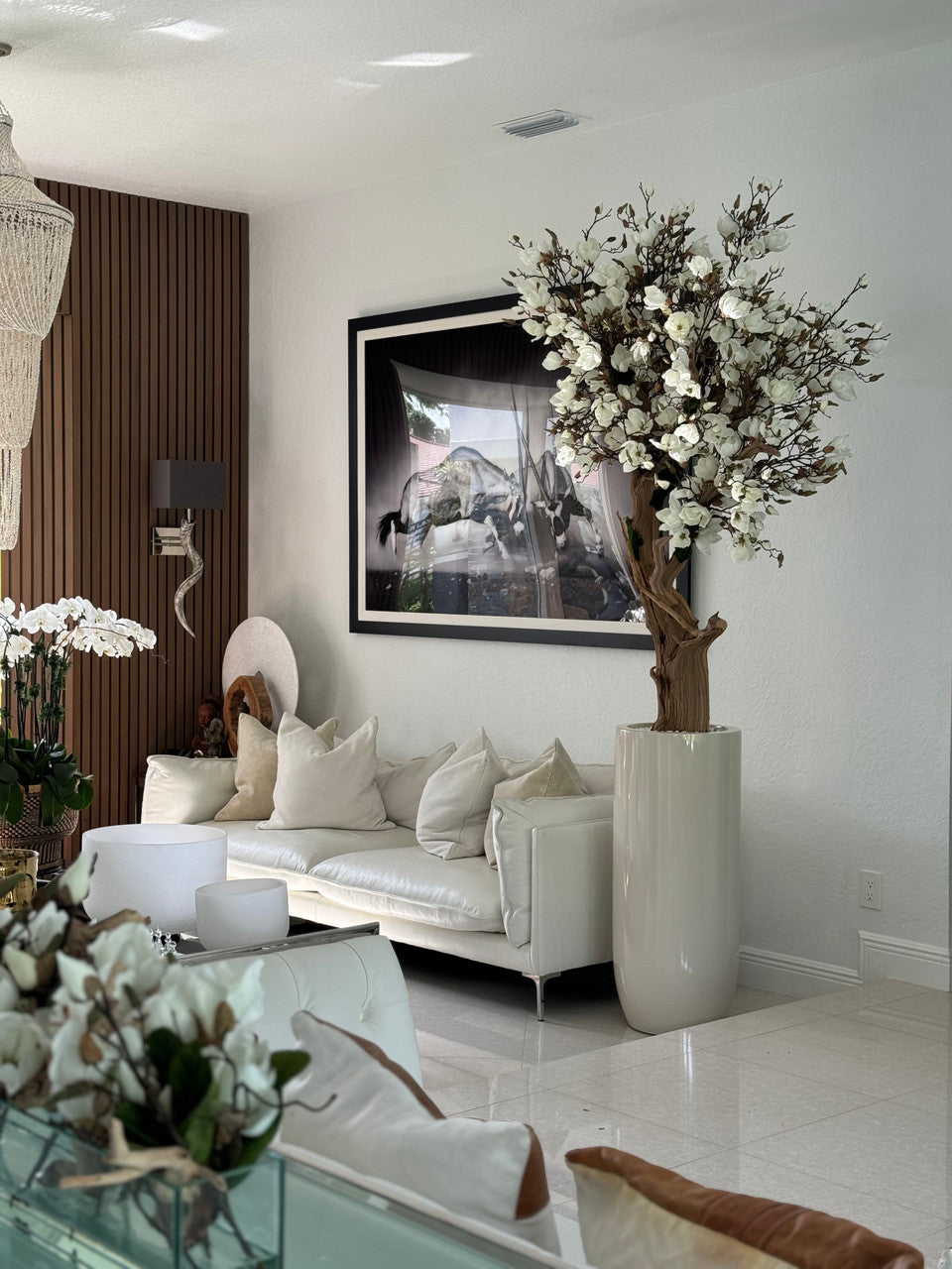 Brillant Beige St. Tropez Pot avec Personnalisé Made Magnolia Arbre
