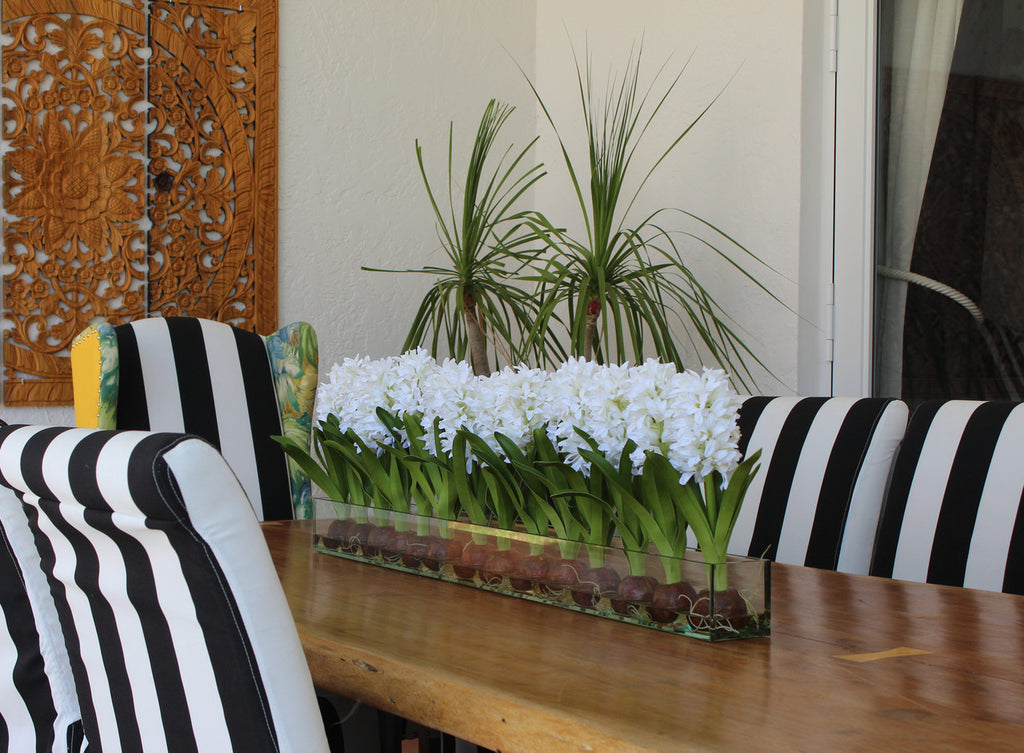 122 Cm Casa Moderna Pot Plateau en Verre avec Blanc Jacinthes